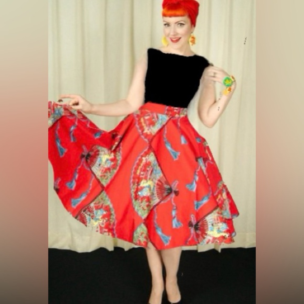 Trashy Diva Geisha Fan Print Midi Swing Dress